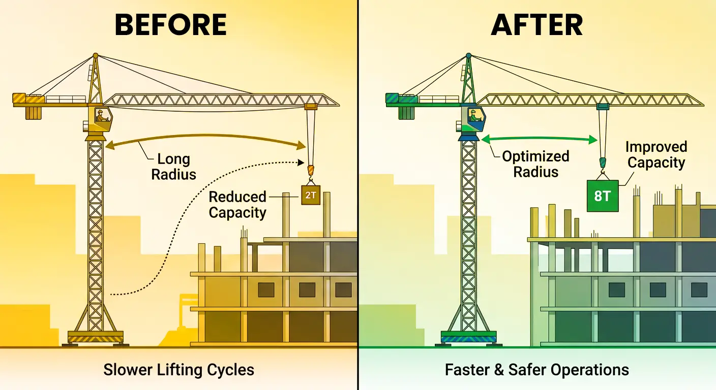 Optimized Tower Crane Position Improving Lifting Efficiency tower crane repositioning reducing lifting radius and improving performance