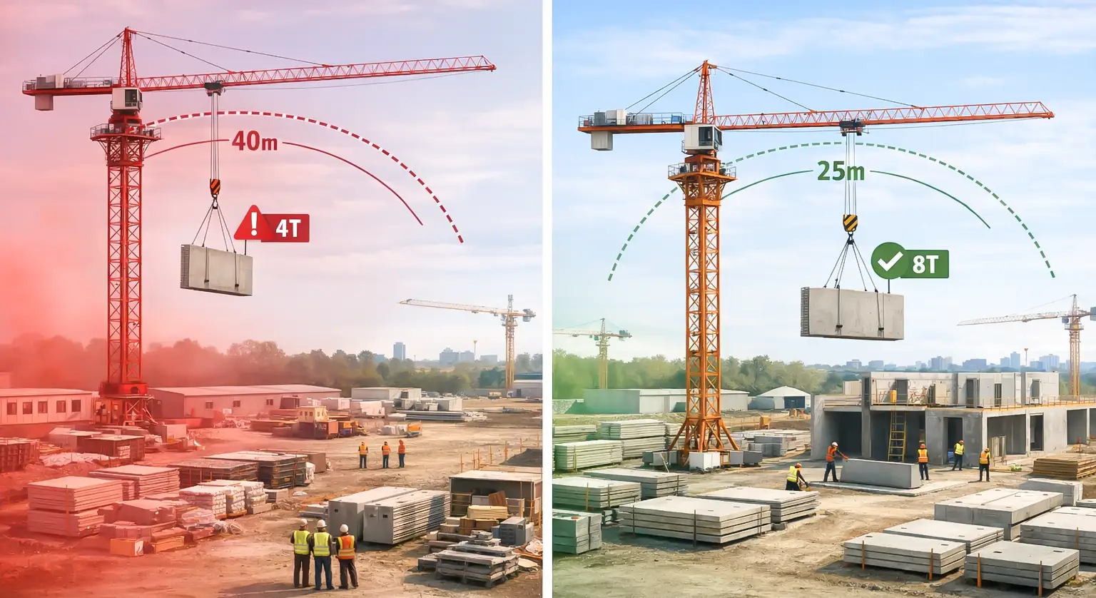 comparison of tower crane position before and after optimization