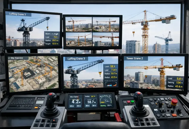 Monitoring system used to manage crane movements on multi-crane sites