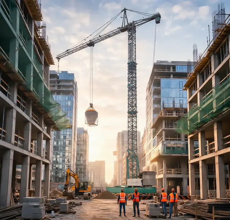 Mobile tower crane used in a construction project for material lifting and site operations