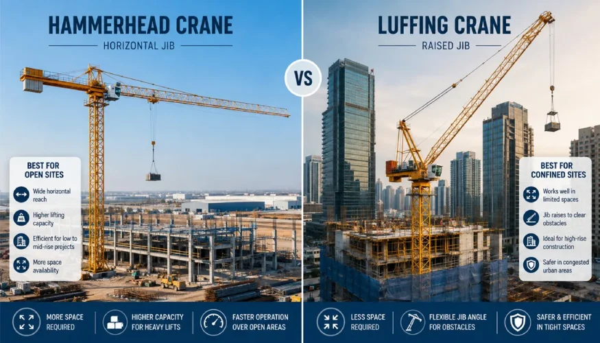 luffing crane and hammerhead crane comparison for restricted and open construction sites