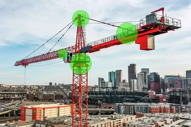 ACD in tower crane showing anti collision safety zones